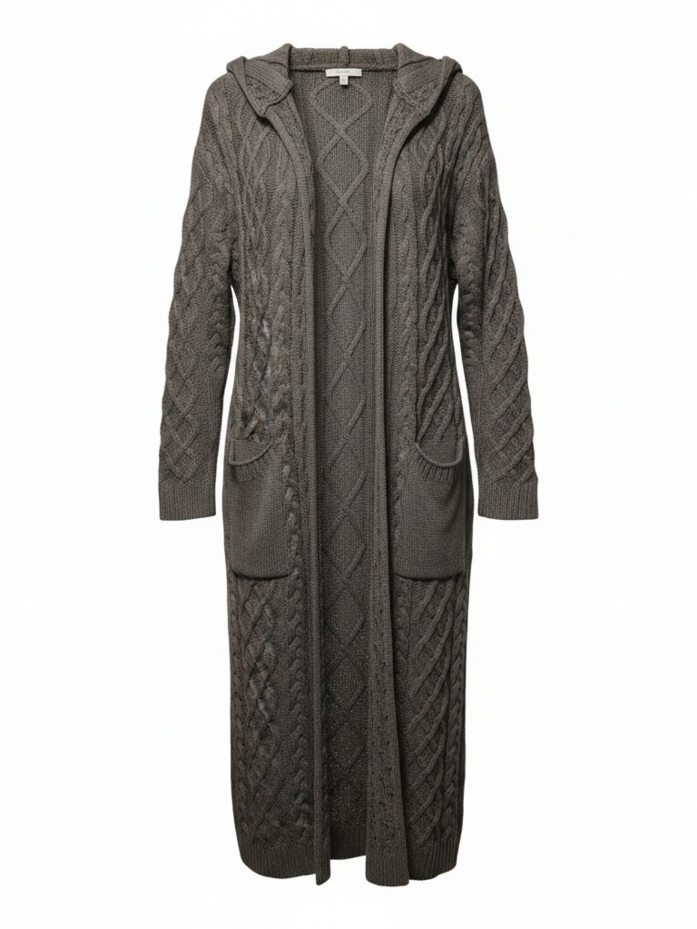 Womens Long Hooded Cable Knit Cardigan - Gray